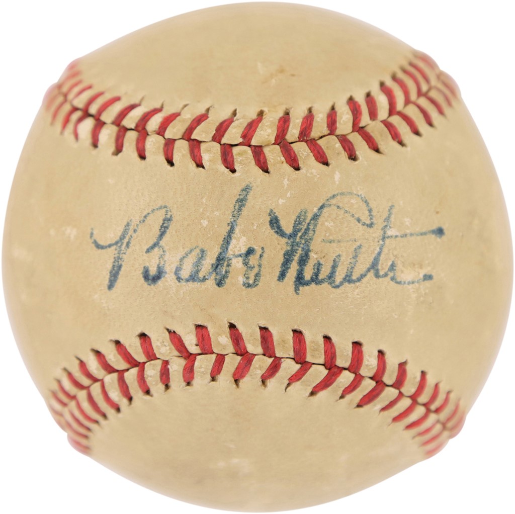 Ruth and Gehrig - 1946-47 Babe Ruth Single Signed Baseball (PSA NM 7 Signature)