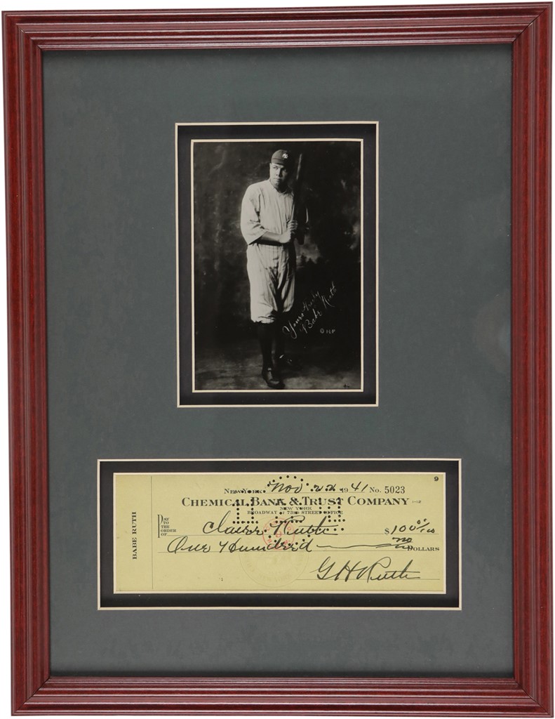 Ruth and Gehrig - 1941 Babe Ruth Signed Check to Wife Claire (PSA MINT 9)