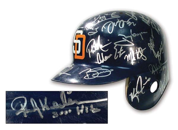 Baseball Equipment - 2001 Rickey Henderson 3,000 Hit Game Worn Batting Helmet