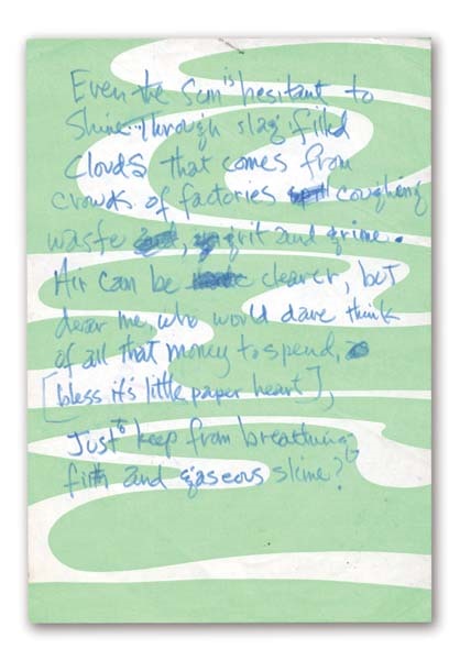 Jimi Hendrix Handwritten Lyrics (5-3/4x8-1/4")