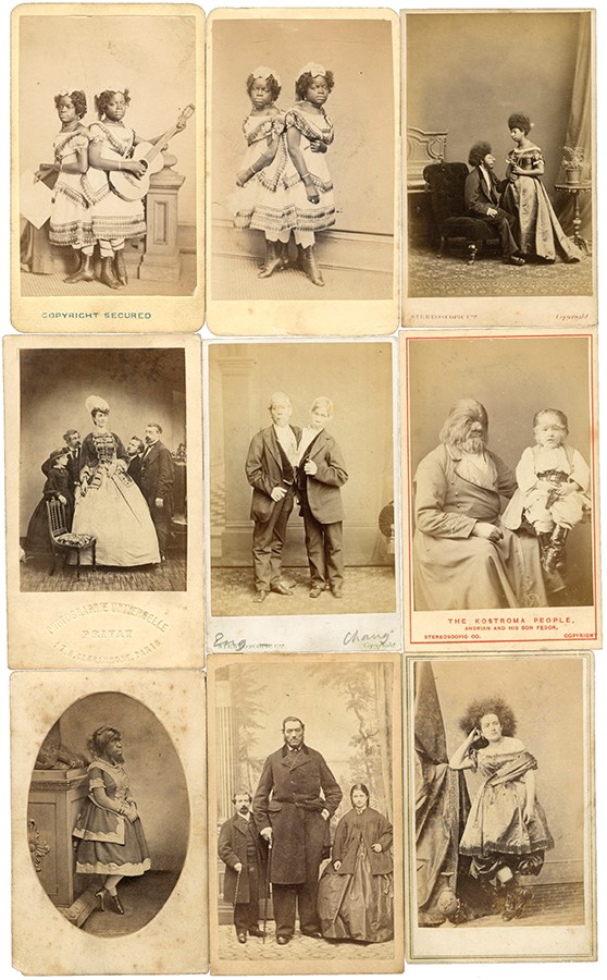 Incredible 19th Century "Freaks" Carte-de-Visites w/some Signed (45)