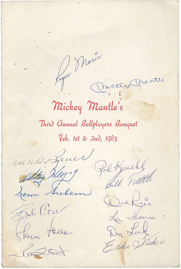 - 1963 Mickey Mantle Third Annual Ballplayers Banquet Program w/(14) Signatures