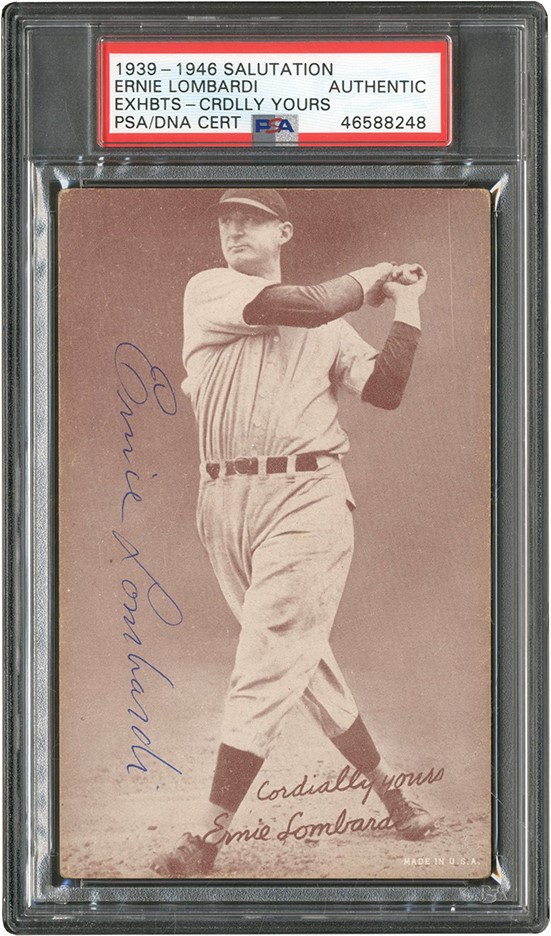 - 1939-46 Ernie Lombardi Signed Baseball Exhibit Card (PSA)