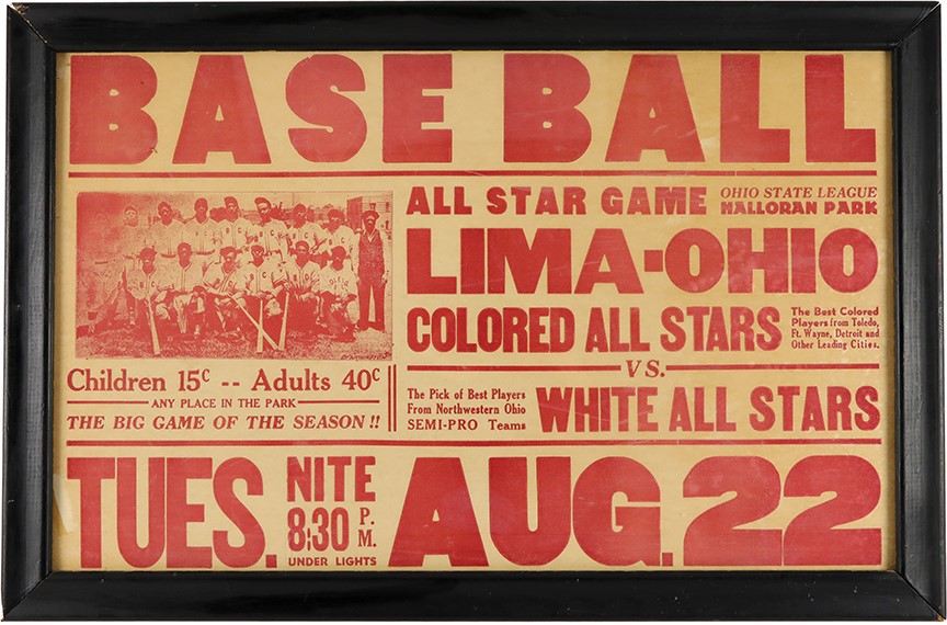 - 1930s Lima Ohio Negro All Stars vs. White All Stars Broadside