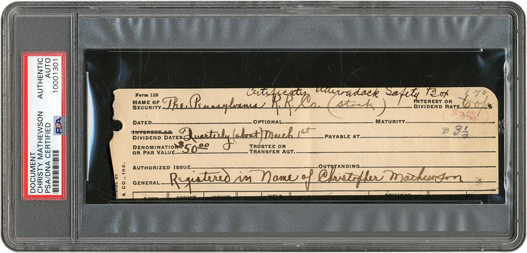 Baseball Autographs - 1920s Christy Mathewson Handwritten and Signed Document with Full Name Signature (PSA)