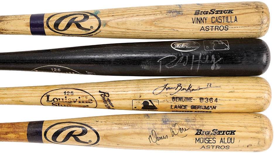 Baseball Equipment - Four Nice Houston Astros Game Used Bats - Berkman, Alou, Castilla, & Hidalgo