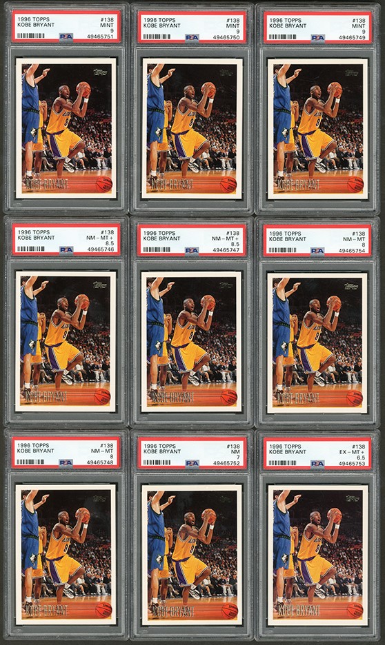 Basketball Cards - 1996 Topps #138 Kobe Bryant PSA Graded Collection with Three MINT 9's