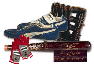 Baseball Equipment - 1985 Lenny Dykstra Game Worn Rookie Glove, with Game Used Bat (33"), Spikes & Batting Gloves