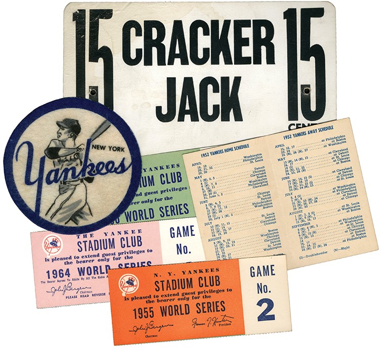 - 1950s-60s New York Yankees Collection w/Tickets & Cracker Jack Vendor's Sign