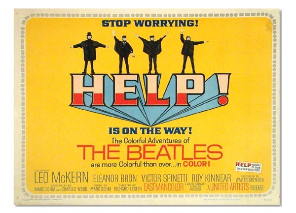 The Beatles' 1965 "Help" Half Sheet Movie Poster