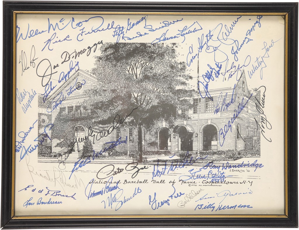 Baseball Autographs - Hall of Famers Signed Print w/Joe DiMaggio (PSA)