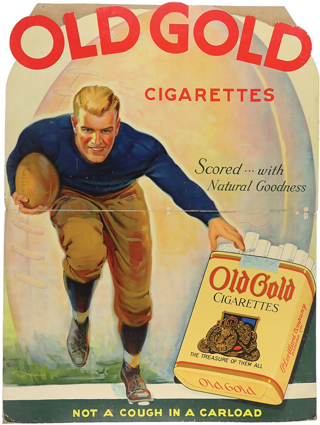 - 1930's "Red Grange" Old Gold Football Diecut Advertising Sign
