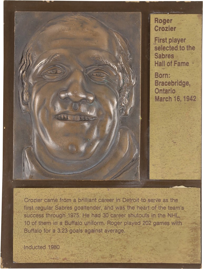 Roger Crozier Buffalo Sabres Hall of Fame Plaque - The Very First Inductee!