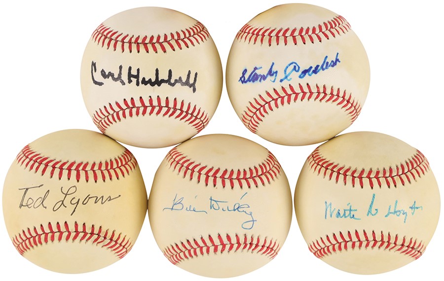 Baseball Autographs - Important Hall of Famers Single-Signed Baseballs - Hoyt, Coveleski, Lyons, Hubbell, Dickey (PSA)