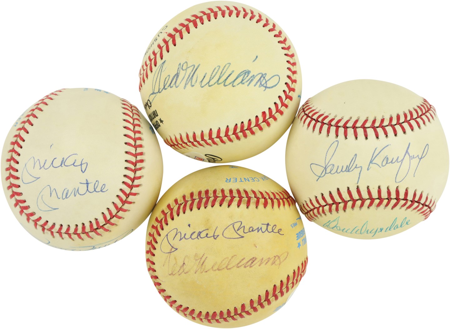 Baseball Autographs - Important Hall of Famers Signed Baseball Quartet with Triple Crown (PSA)