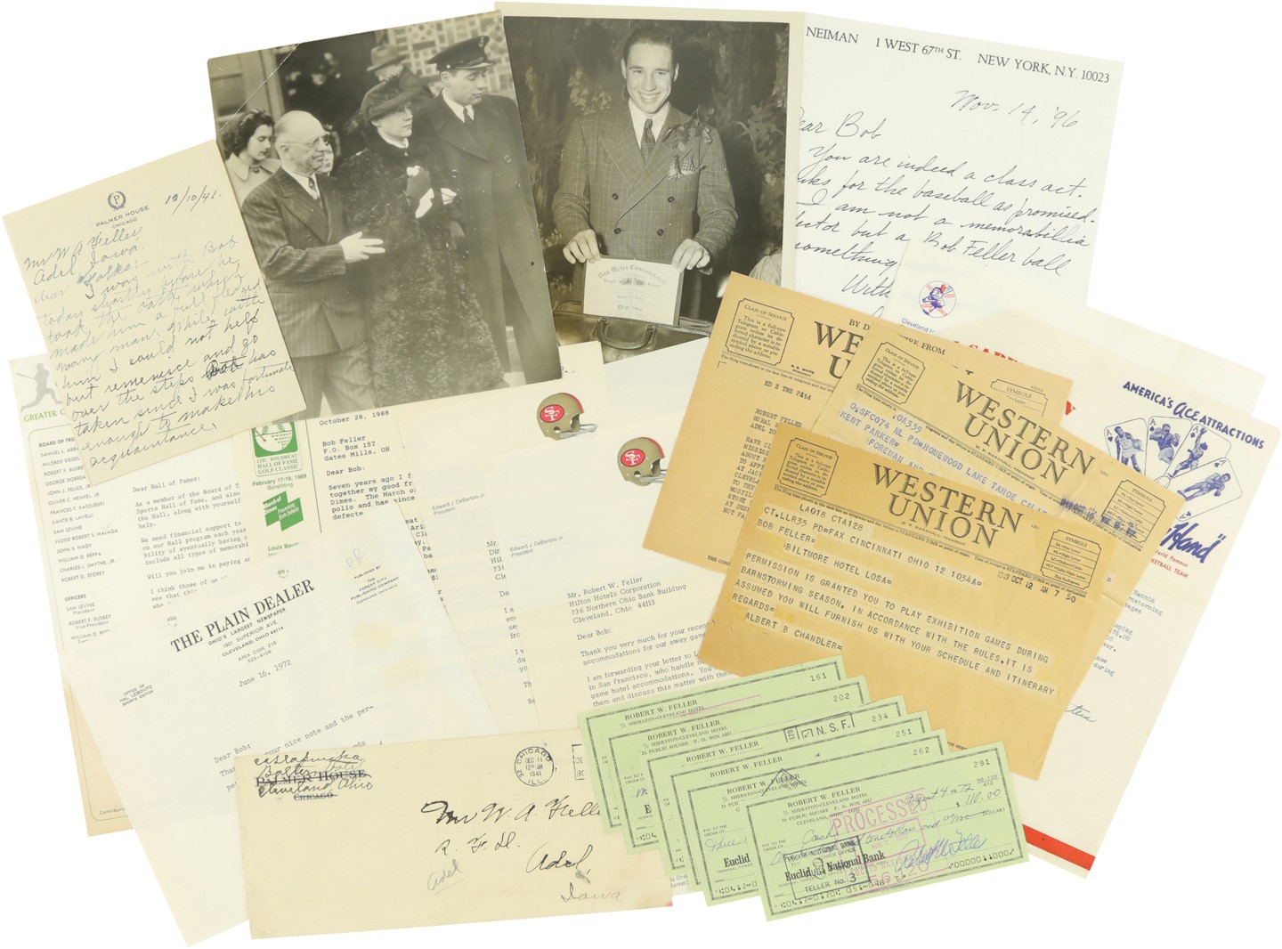 Baseball Autographs - Bob Feller Personal Ephemera Collection w/Signed Checks, Letters, and Telegrams (20)