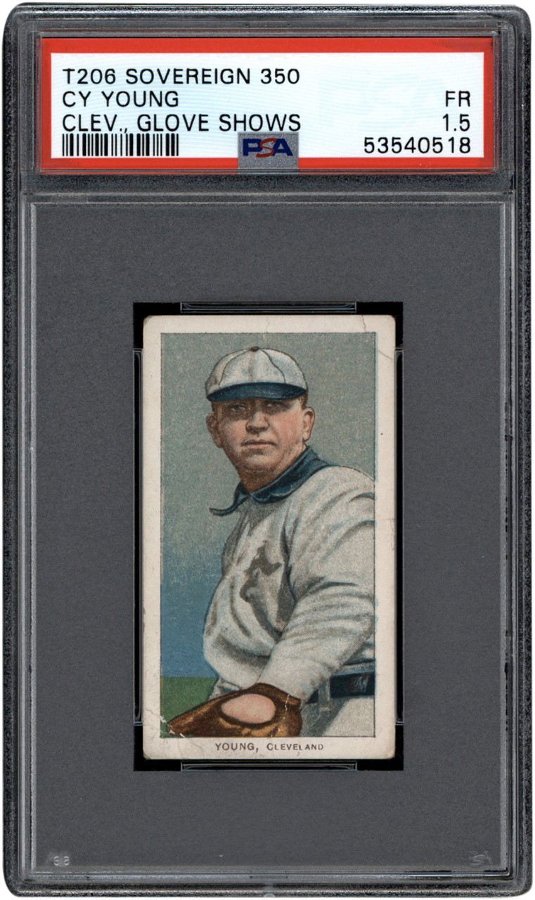 - 1909-11 T206 Sovereign Cy Young Glove Shows PSA FR 1.5
