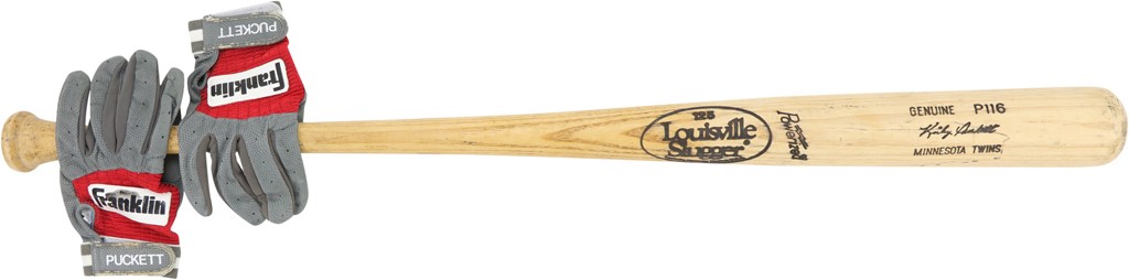 Baseball Equipment - 1991-93 Kirby Puckett Used Bat and Batting Gloves (PSA GU 8.5 & MEARS)