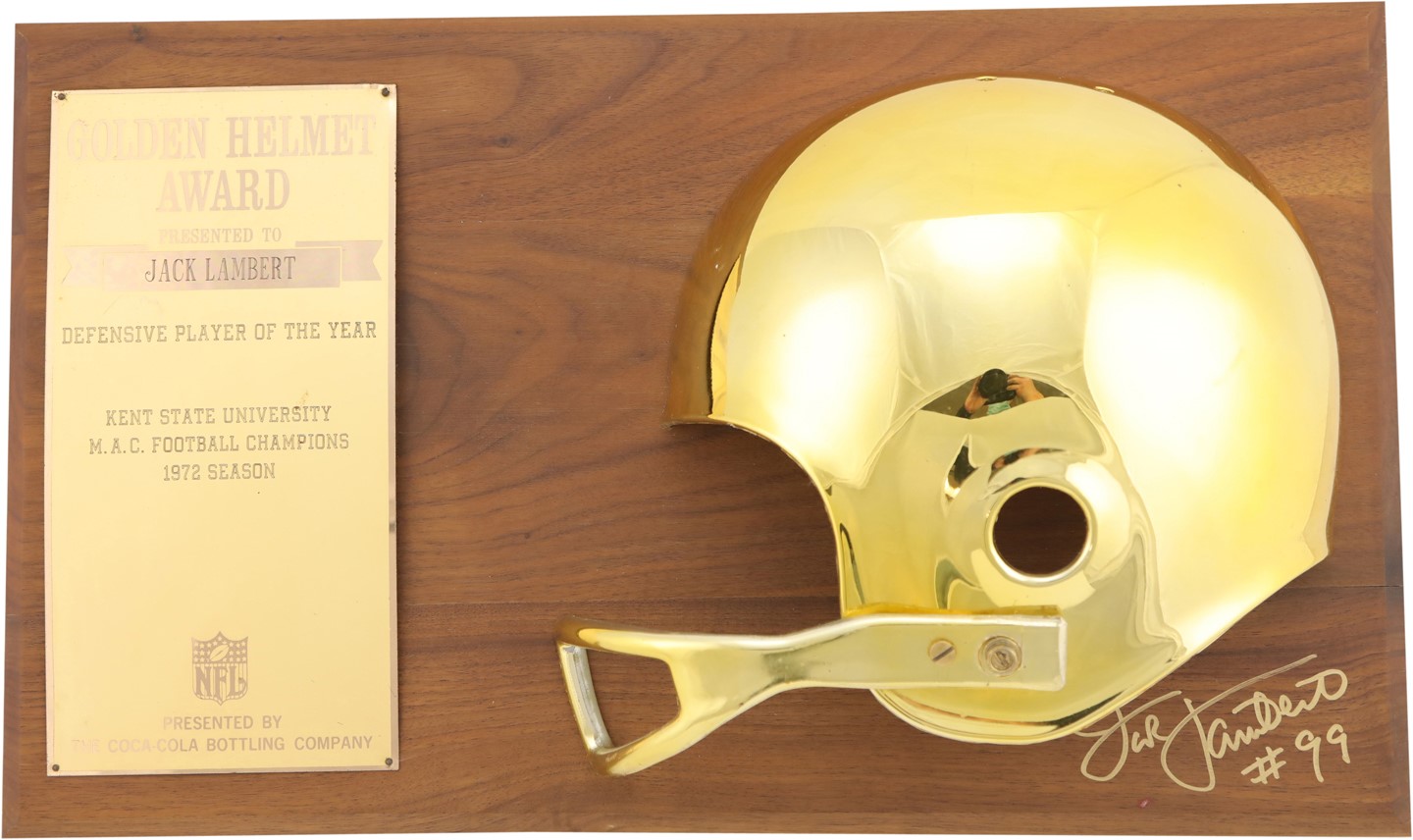 The Jack Lambert Collection - 1972 Jack Lambert Kent State Defensive Player of the Year Golden Helmet Award
