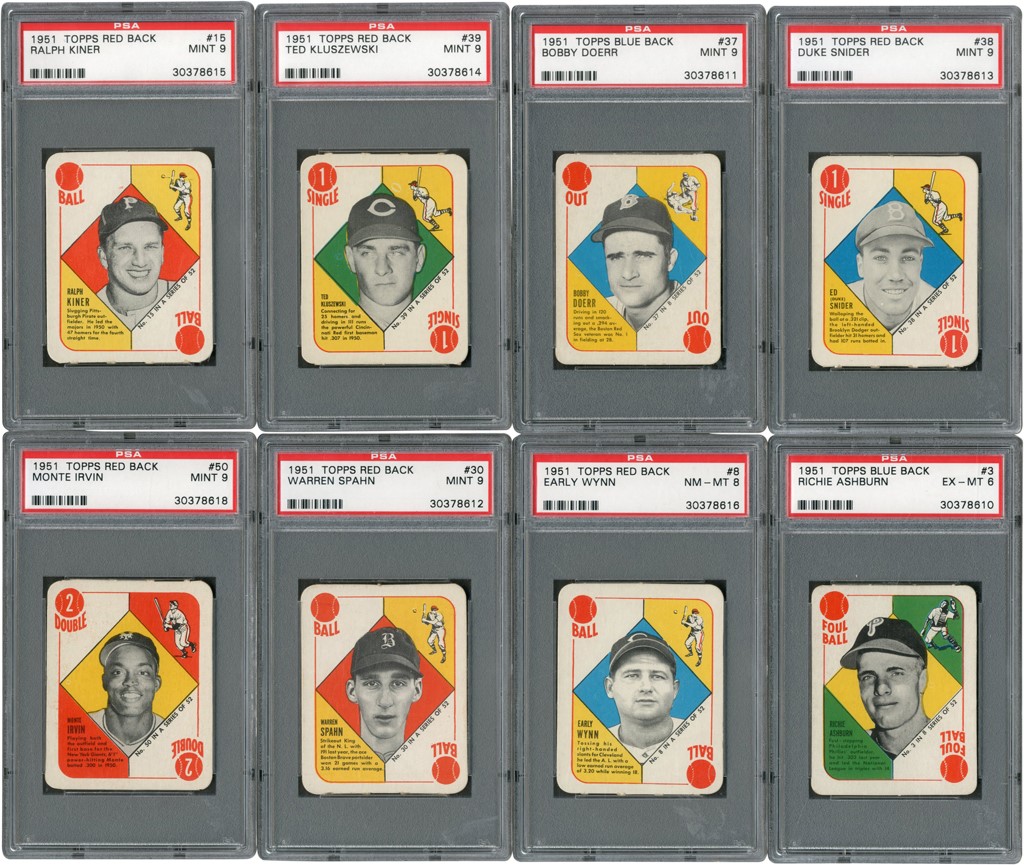 - High Grade 1951 Topps Red and Blue Complete Sets (106) with Six PSA MINT 9s