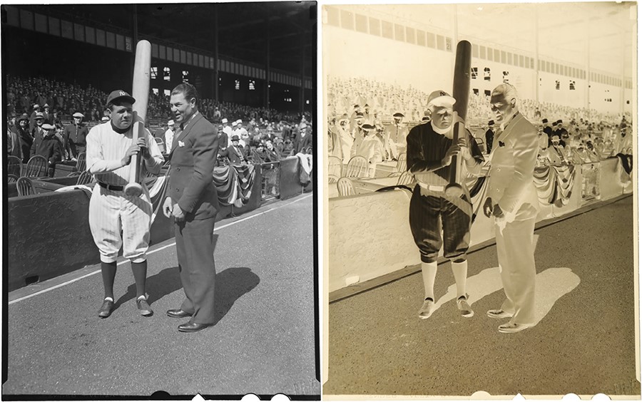 1930s Babe Ruth with Gigantic Bat Cellulose Negative
