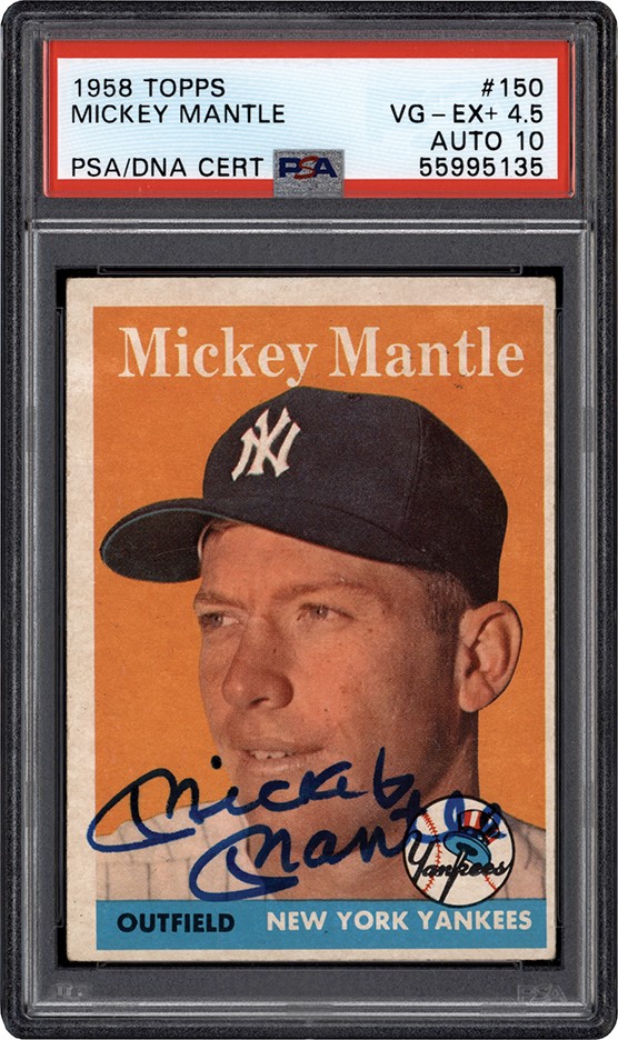 - 1958 Topps Baseball #150 Mickey Mantle Signed Card PSA VG-EX+ 4.5 - Auto 10
