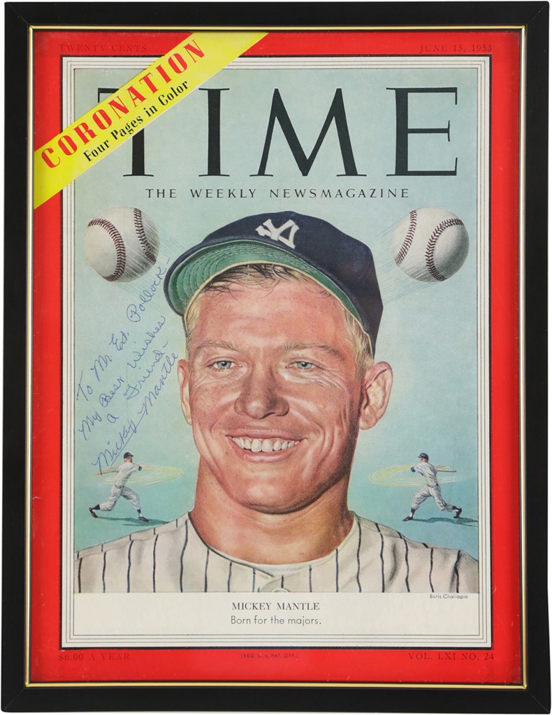 - 1953 Mickey Mantle Vintage Signed TIME Magazine Cover to Philly Sports Writer