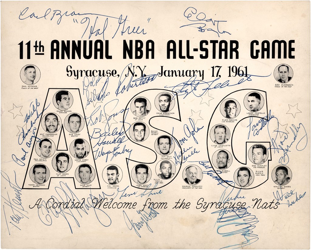 1961 NBA All Star Game Team Signed Poster feat. Wilt Chamberlain (PSA)