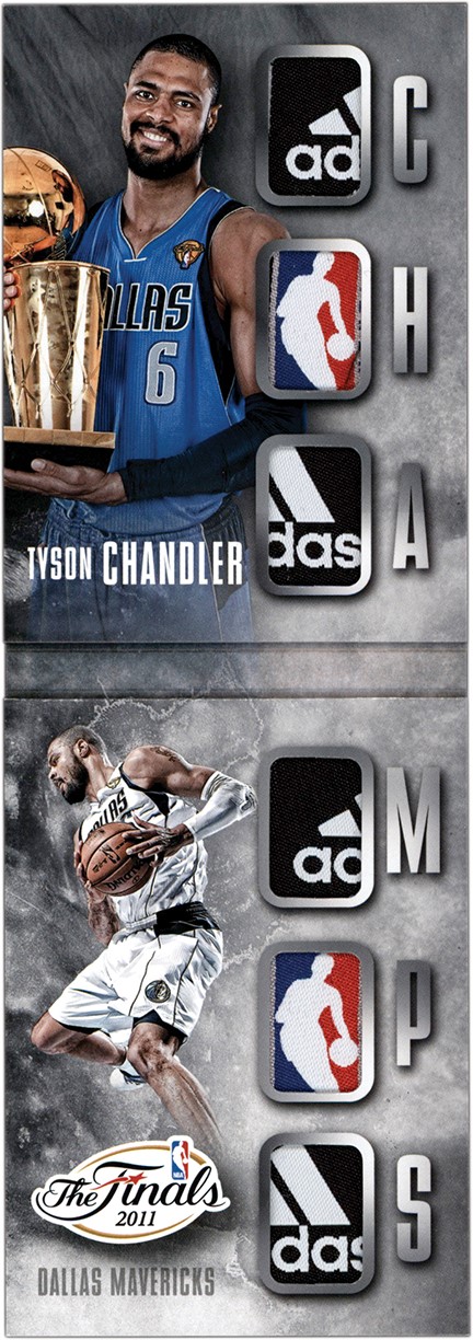 - 2014-15 Panini Preferred 2011 NBA Finals Tyson Chandler "1/1" Game Worn Laundry Tag Patch Booklet