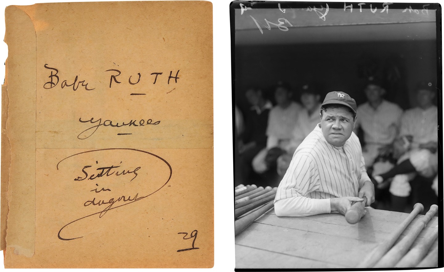 Babe Ruth Glass Plate Negative For Image Used On His 1933 Goudey #181 Card