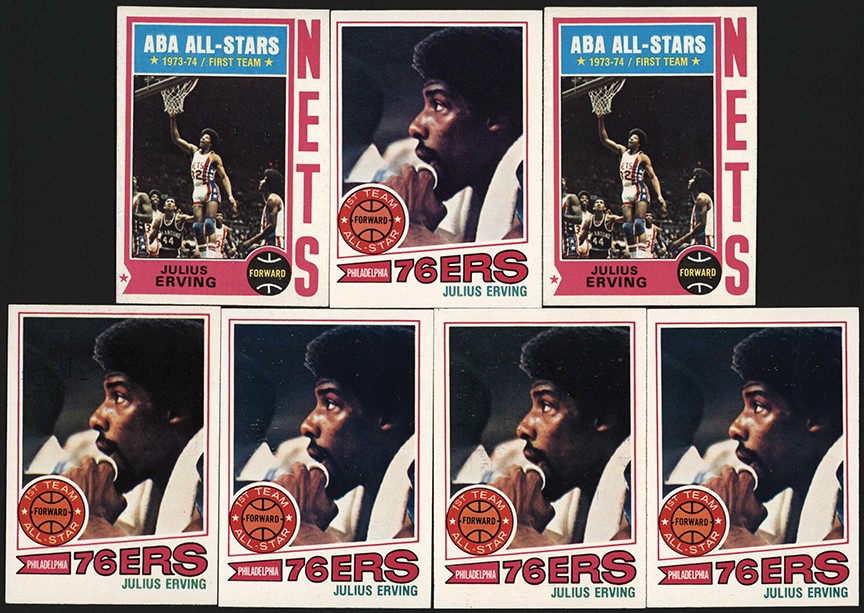 - 1974 & 1977 Julius Erving Topps Basketball Card Collection (7)