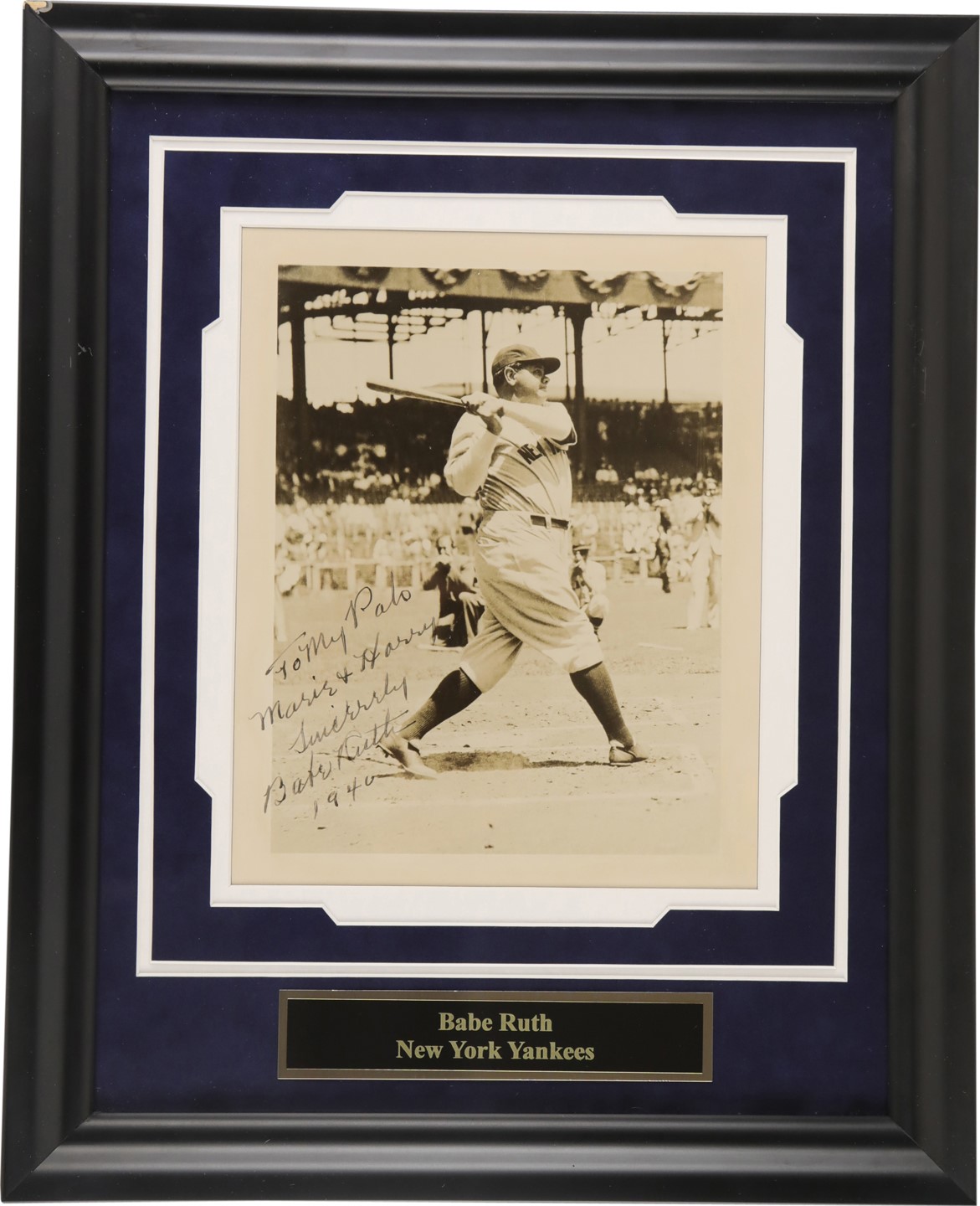 Ruth and Gehrig - Beautiful 1940 Babe Ruth Signed Photograph (PSA)