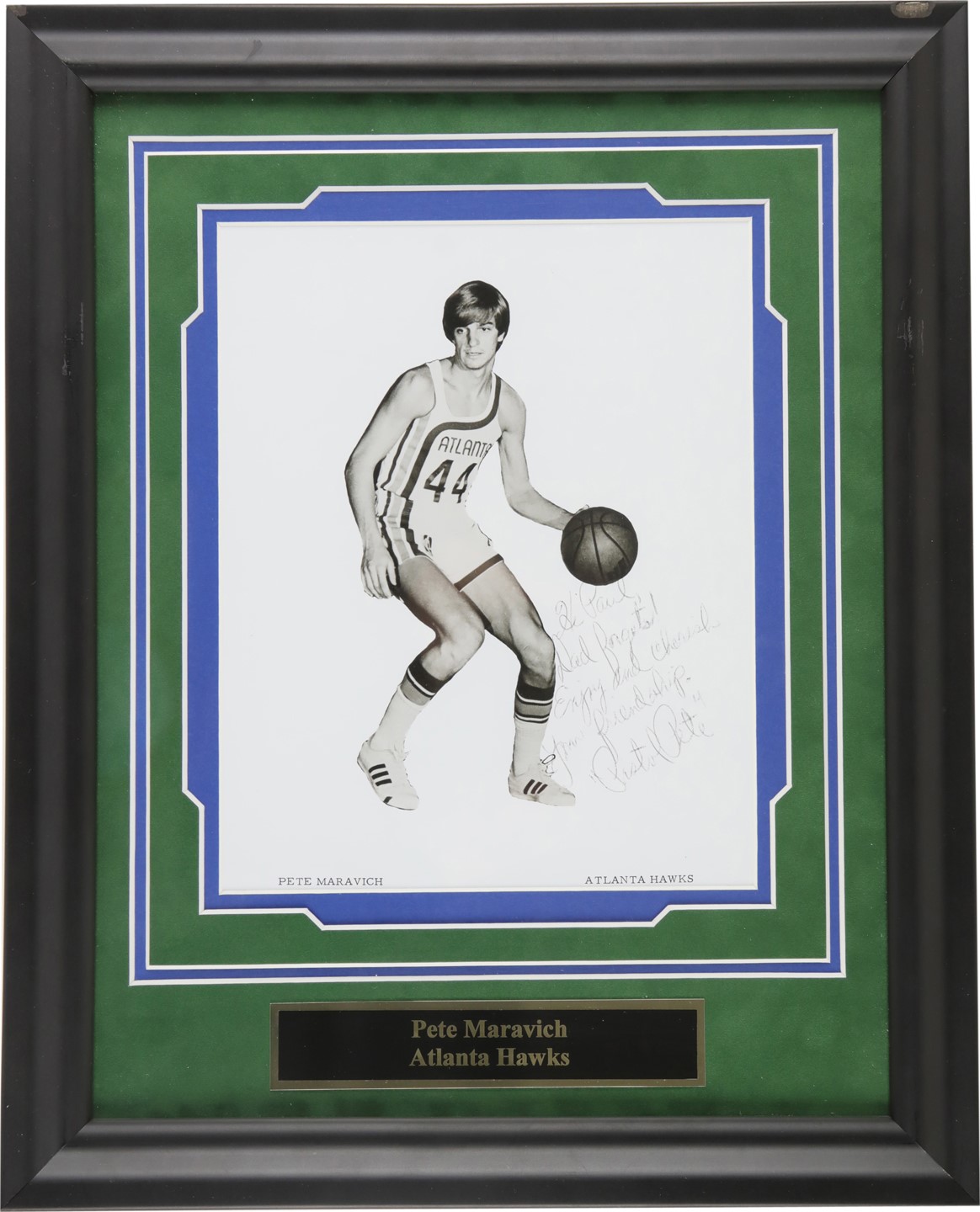 - Pete Maravich Signed Photograph with Signed Letter from Press Maravich