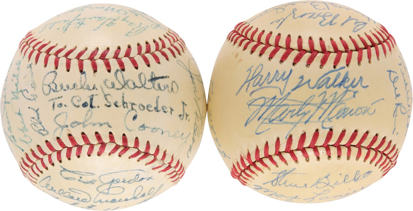 Baseball Autographs - Superb 1950 Cardinals & 1951 Braves Team Signed Baseballs to WWII Colonel