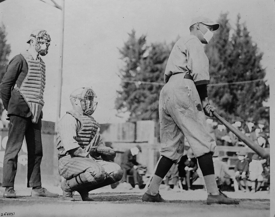 Vintage Sports Photographs - 1919 Baseball Influenza Pandemic "Mask" Original Glass Plate Negative