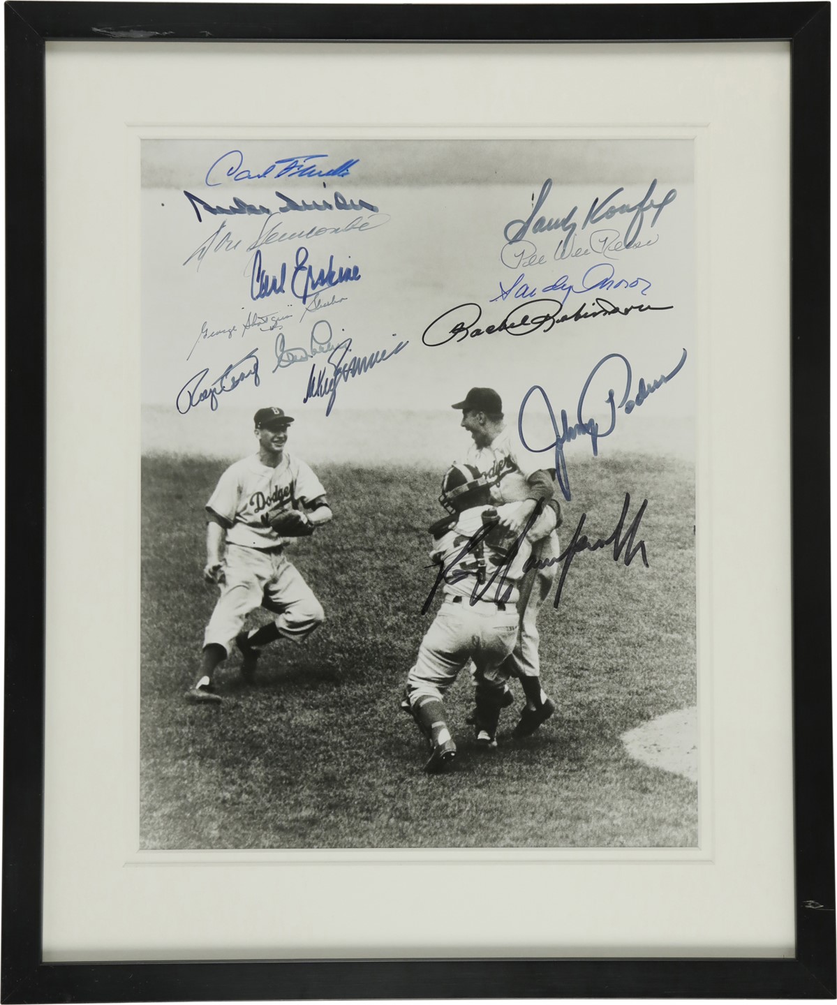 - 1955 Brooklyn Dodgers World Series Celebration Team Signed Photo with Koufax & Campanella (PSA)