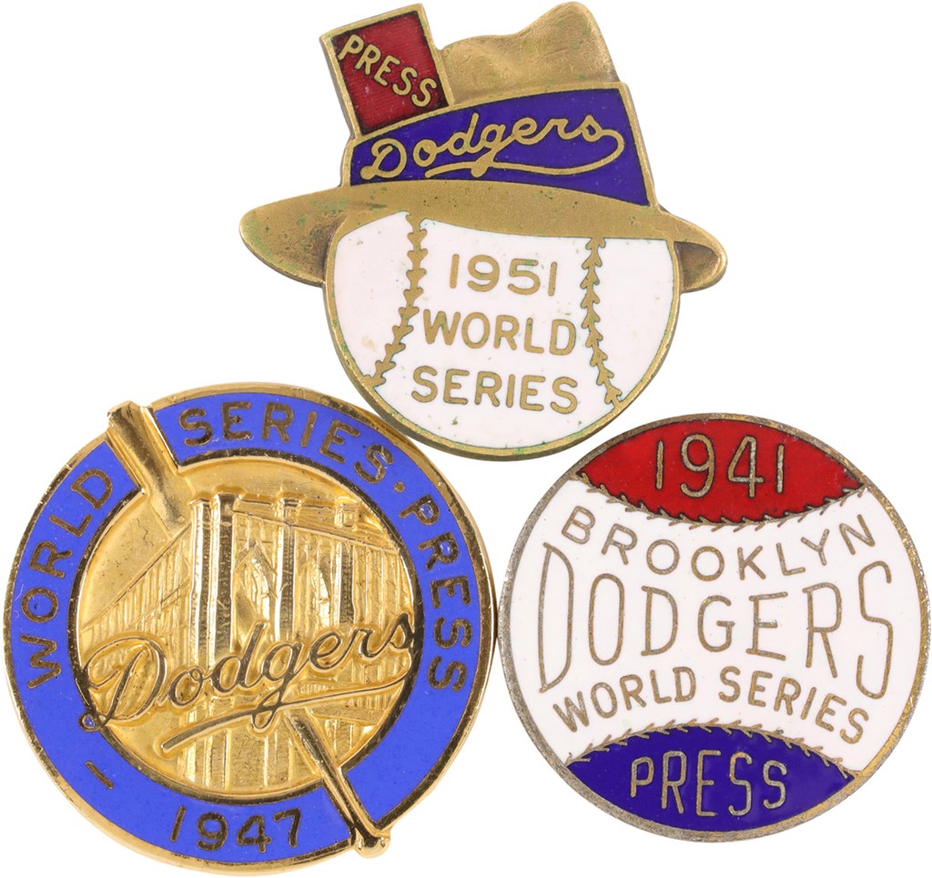 - 1941, 1947, 1951, Brooklyn Dodgers World Series Press Pins