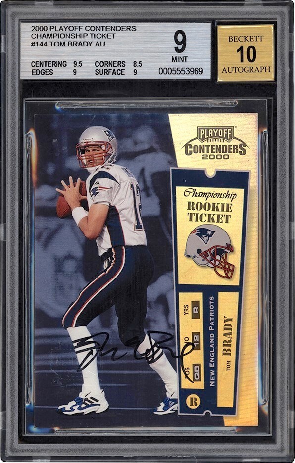 - 2000 Playoff Contenders Championship Rookie Ticket #144 Tom Brady Rookie Autograph 8/100 BGS MINT 9 - Auto 10 (The Most Important Football Card in the World)