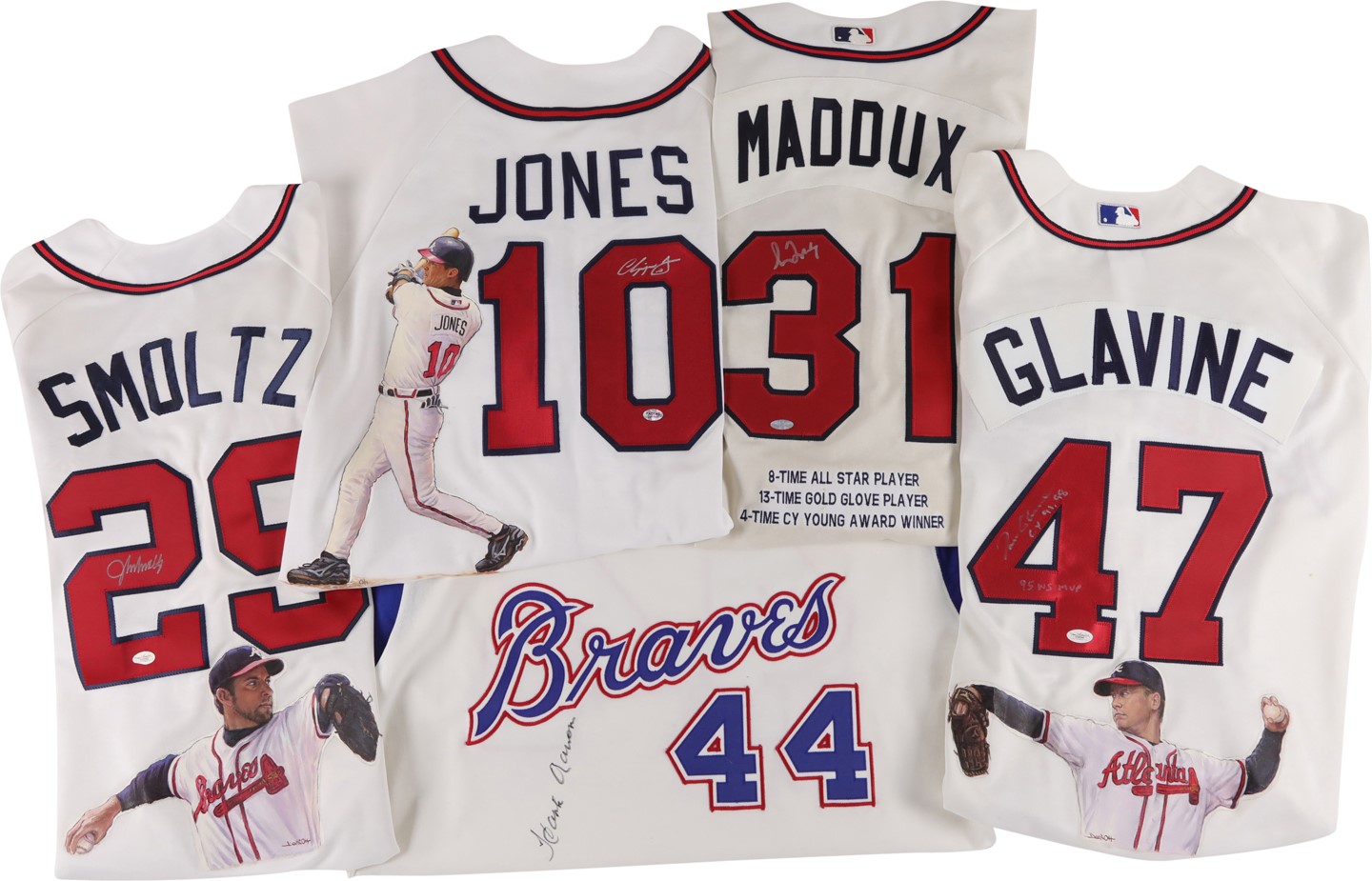 Baseball Autographs - Atlanta Braves Hall of Famers and Stars Signed Jerseys with "1 of 1" Hand Painted Jerseys (11)