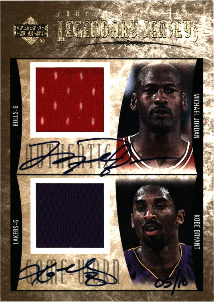 - 2001-02 Upper Deck NBA Legends Legendary Jerseys Michael Jordan & Kobe Bryant Dual Game Worn Jersey Autograph 5/10