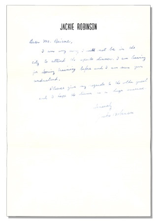 - 1950’s Jackie Robinson Handwritten Letter