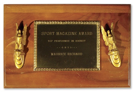 Maurice Richard - L15775 1951 Maurice Richard Sport Magazine Award Plaque (10x15”)