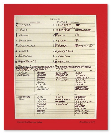 Pete Rose & Cincinnati Reds - 1983 Johnny Bench Last Game Line-up Card