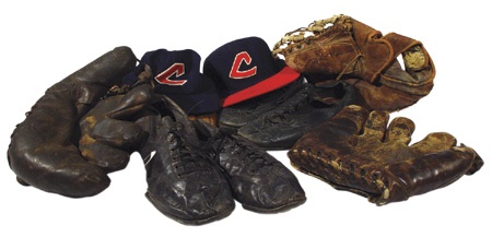 - Cleveland Indians Game Worn Spikes, Gloves, & Caps Collection (10)