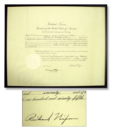 Basketball - Bill Bradley Presidential Diploma Signed by Richard Nixon