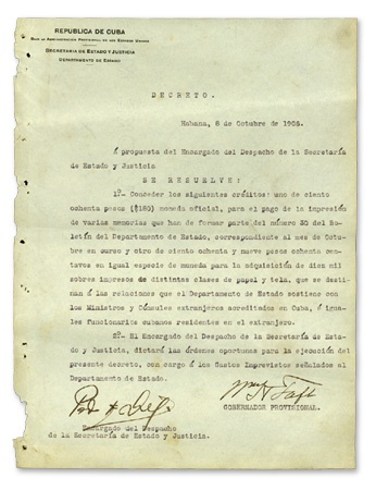 - William Taft Signed Cuban Document