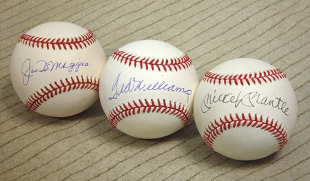 - Mickey Mantle, Joe DiMaggio, and Ted Williams Single Singed Set of Balls (12)