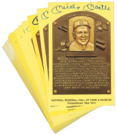 - Mickey Mantle Signed Yellow Hall of Fame Plaque Postcards (27)