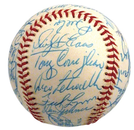 Autographed Baseballs - 1975 Boston Red Sox Team Signed Baseball with Tony Conigliaro