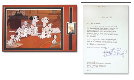 Disney - Walt Disney Signed Letter and Animation Cel